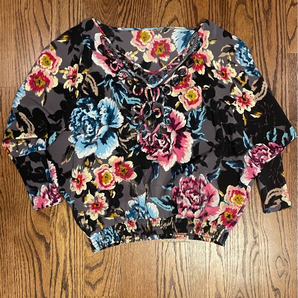 Ted Baker Black Floral Silk Blouse Small